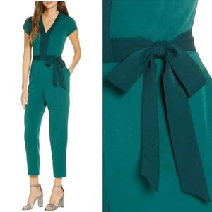Adelyn Rae Teal Jumpsuit with Black Trim & Waist Tie